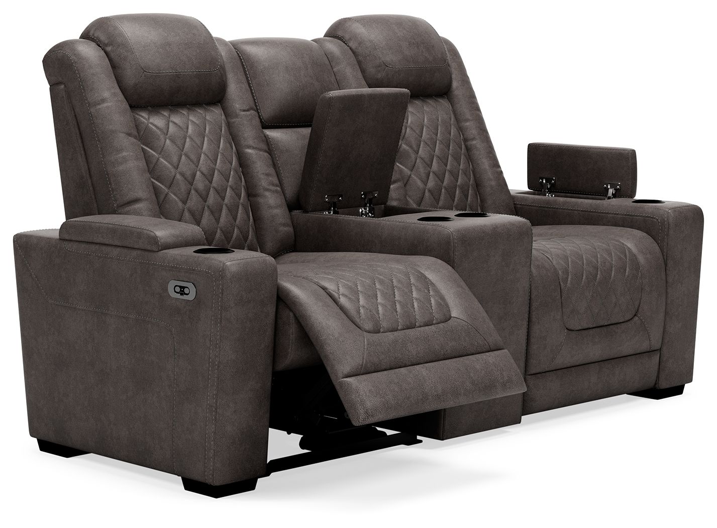 Ashley Furniture Hyllmont - Gray - Pwr Rec Loveseat/Con/Adj Hdrst | Meri Furniture