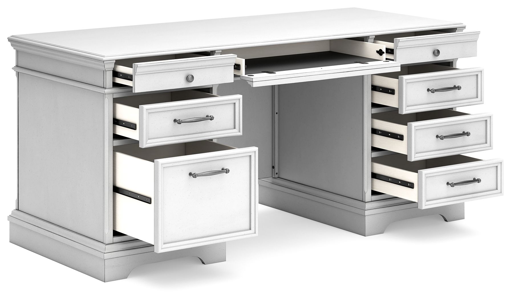 Signature Design by Ashley® Kanwyn - Whitewash - Home Office Desk With Eight Drawers | Meri Furniture