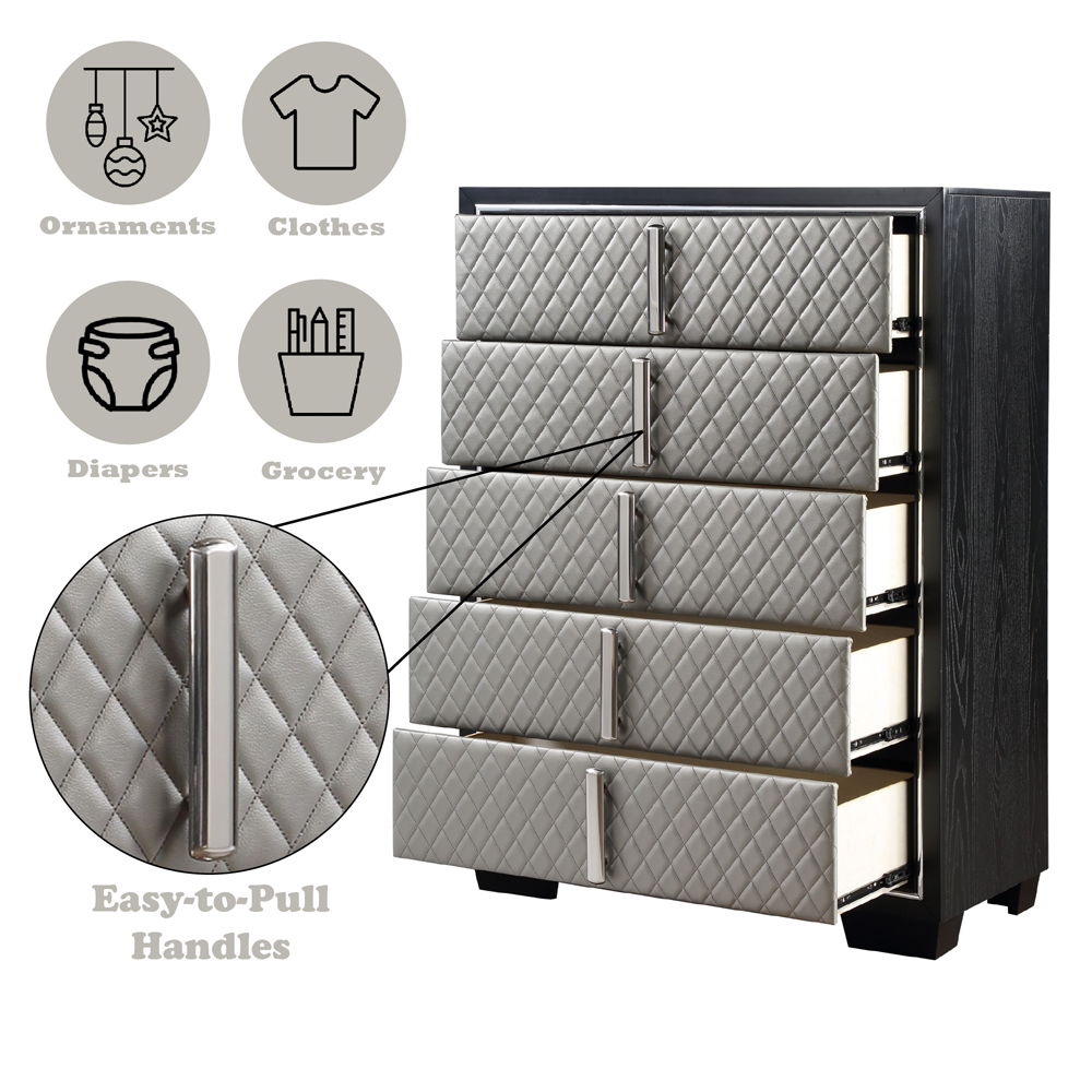 Nicola - Chest - Silver Synthetic Leather & Black