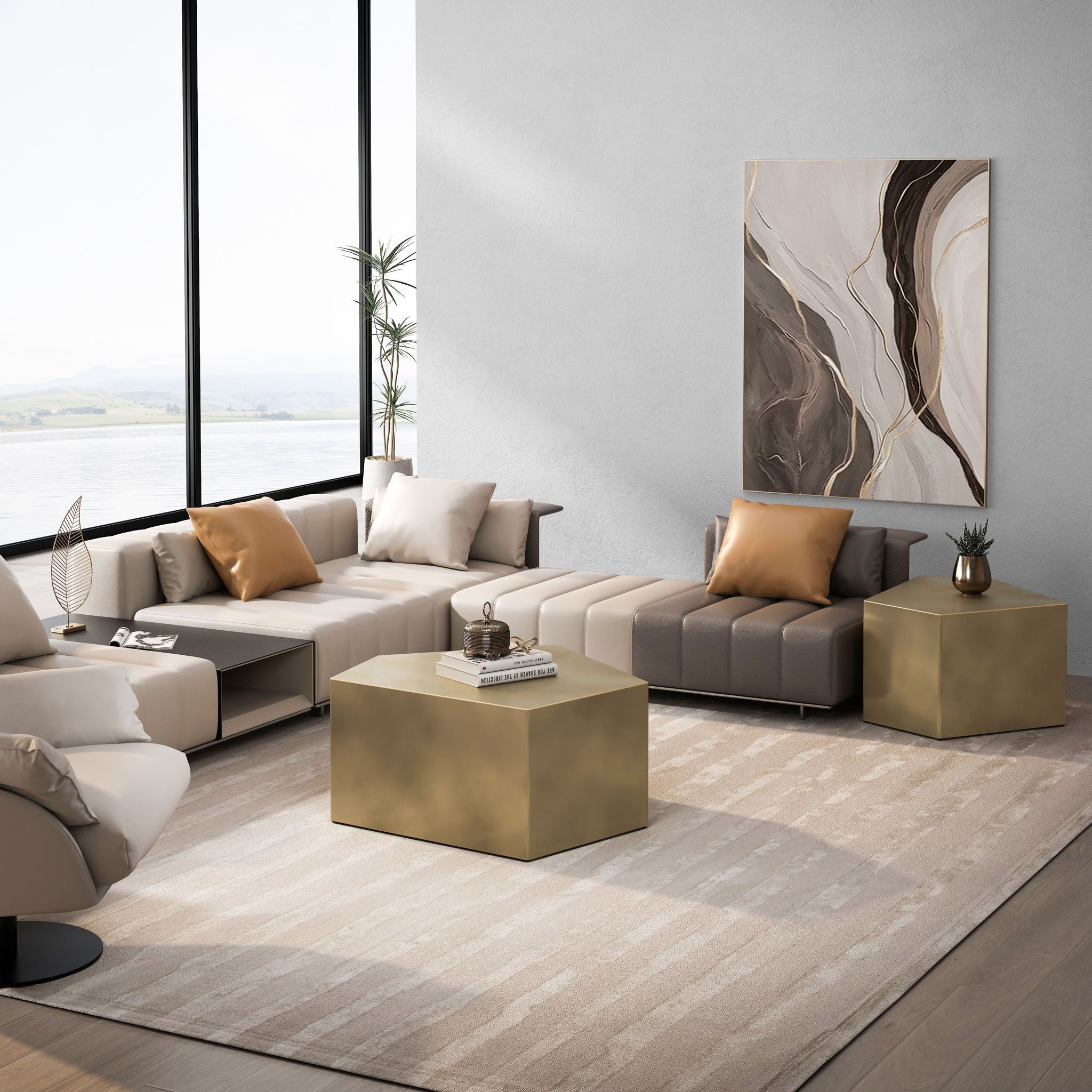 Irregular Pentagon Nesting Coffee Table Set