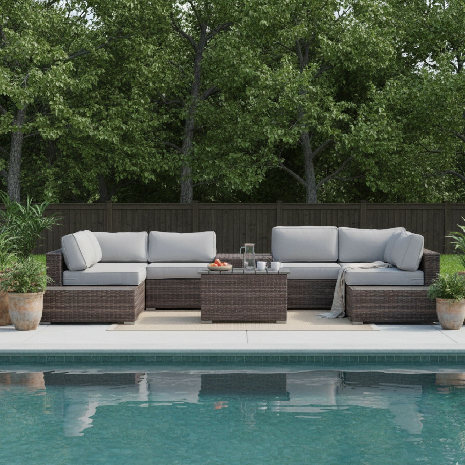 Wicker Sectional Seating Group With Plush Cushions