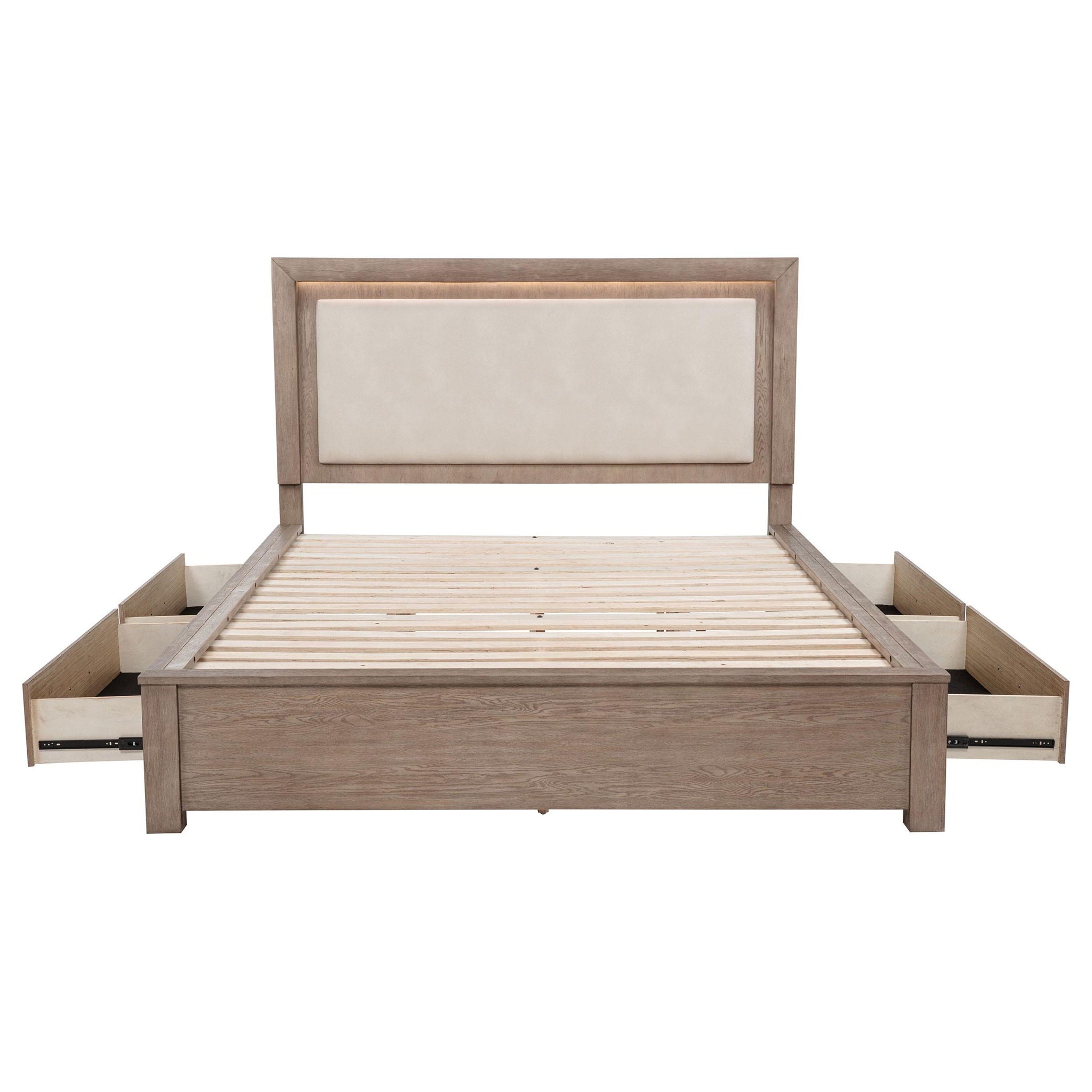 Kenora 56-inch Eastern King LED Storage Bed Barley Brown