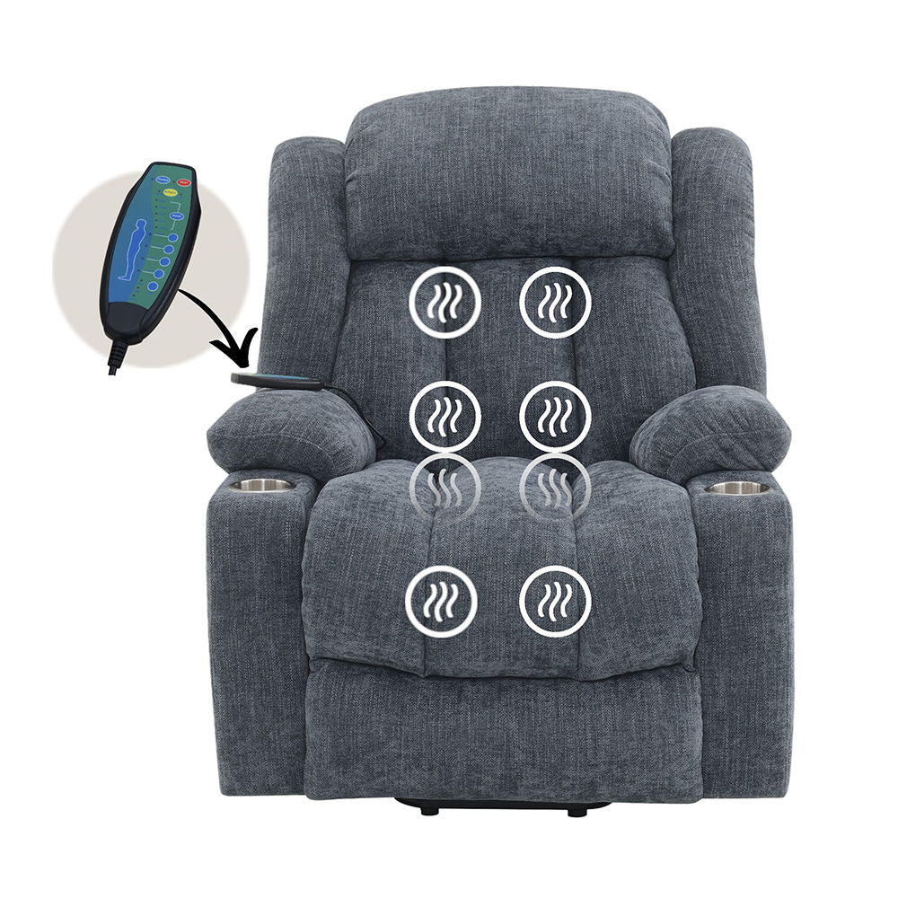 Omarion - Power Recliner With Lift, Heating & Massage - Blue Chenille