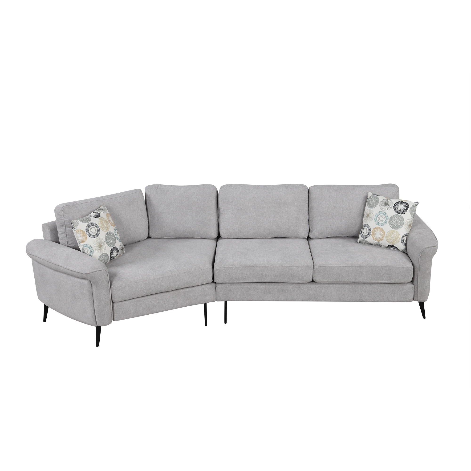 Upholstered 3 Seater Curved Sofa With Printed Pillows Chenille