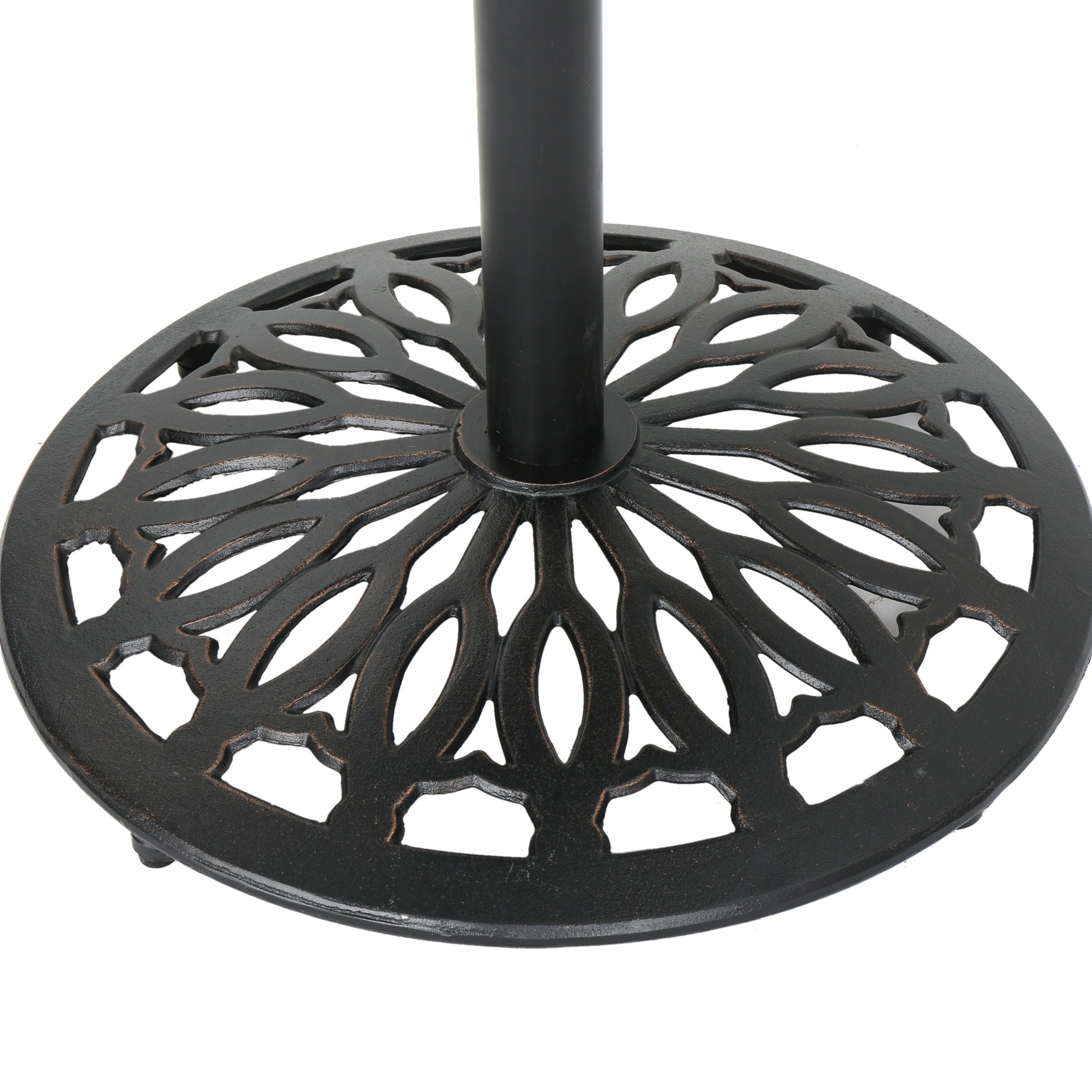 Elegant Cast Aluminum Round Bar Table With Romantic Filigree Design - Copper