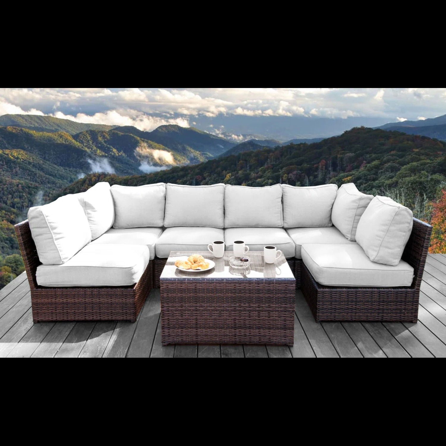 Comfortable Modern Patio Rattan Sectional Set With Cushions