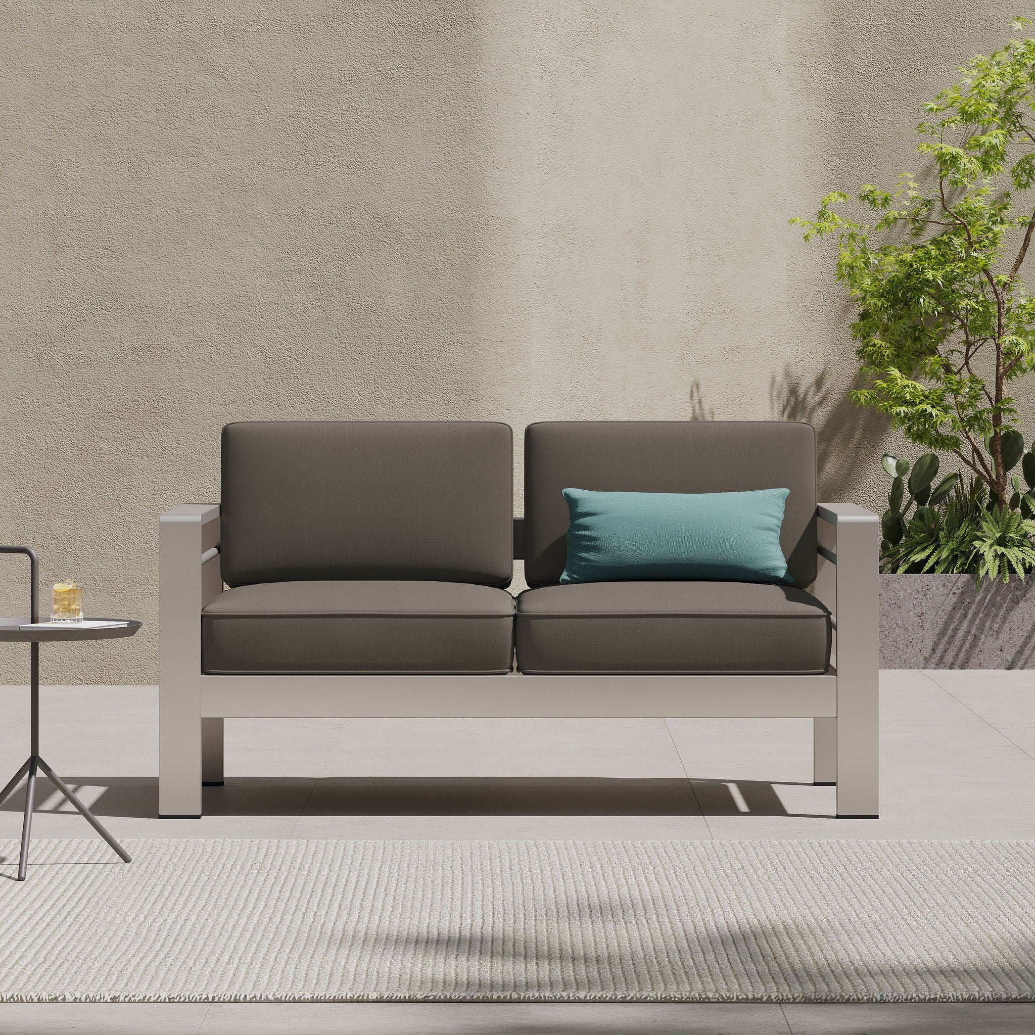 Outdoor Aluminum Loveseat With Cushion - Gray