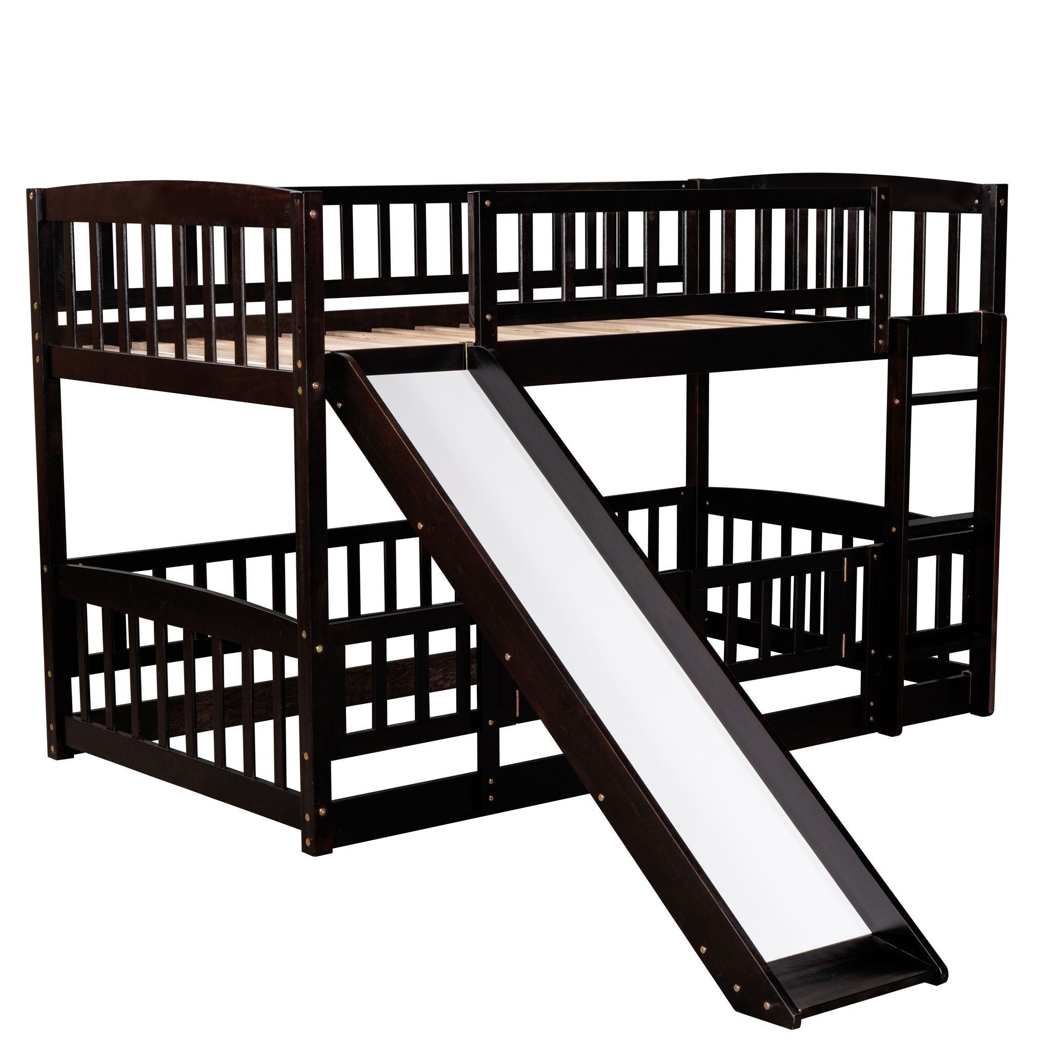 Low Bunk Bed With Slide, Fence And Ladder