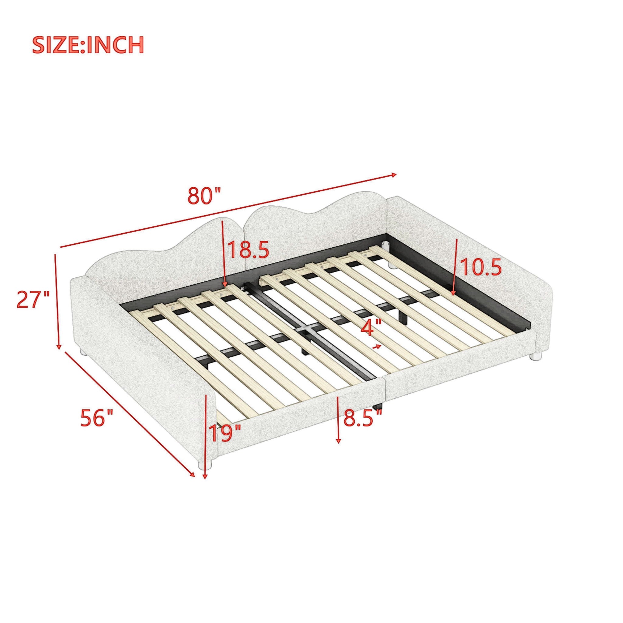 Upholstered Daybed, Sherpa Fabric Sofabed With Cloud-Shaped Backrest