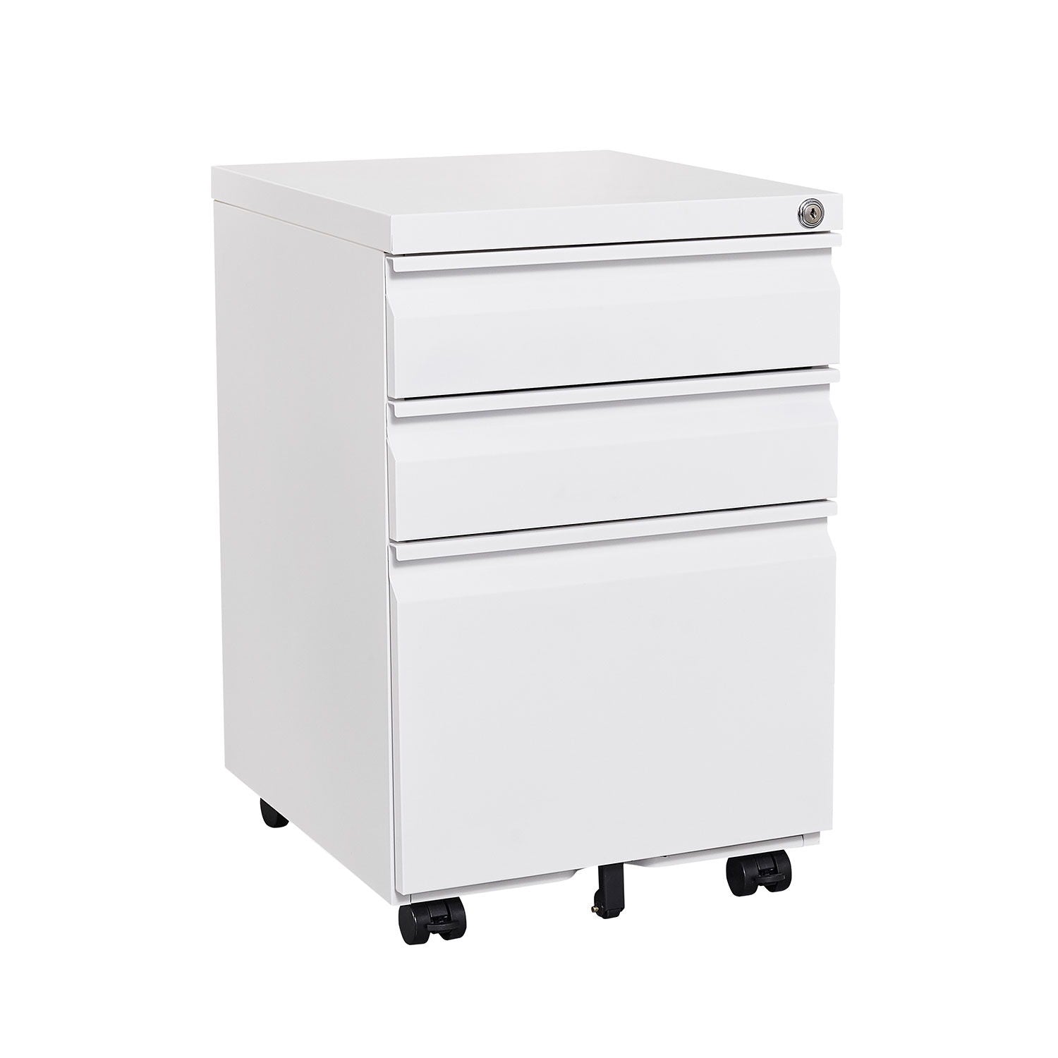 Contemporary Black 3 Drawer Mobile Filing Cabinet With Lock, Metal Office Storage For Legal / Letter Size