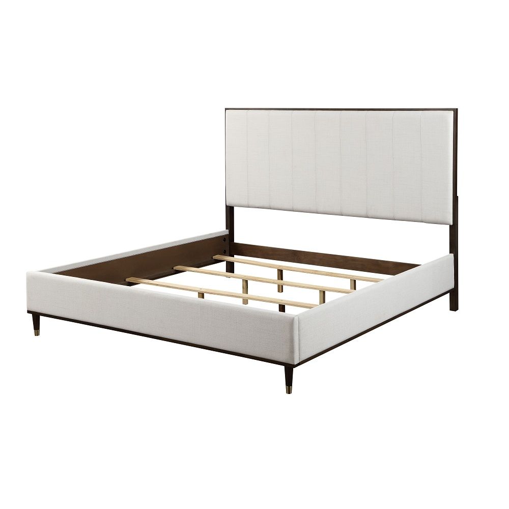 ACME Box Spring Required Upholstered Bed Wooden Legs with Metal Caps Drawer: Metal Side Drawer Glide, 3/4 Extension, Dovetail Included, Safety Stop Included Mirror Beveled | Meri Furniture