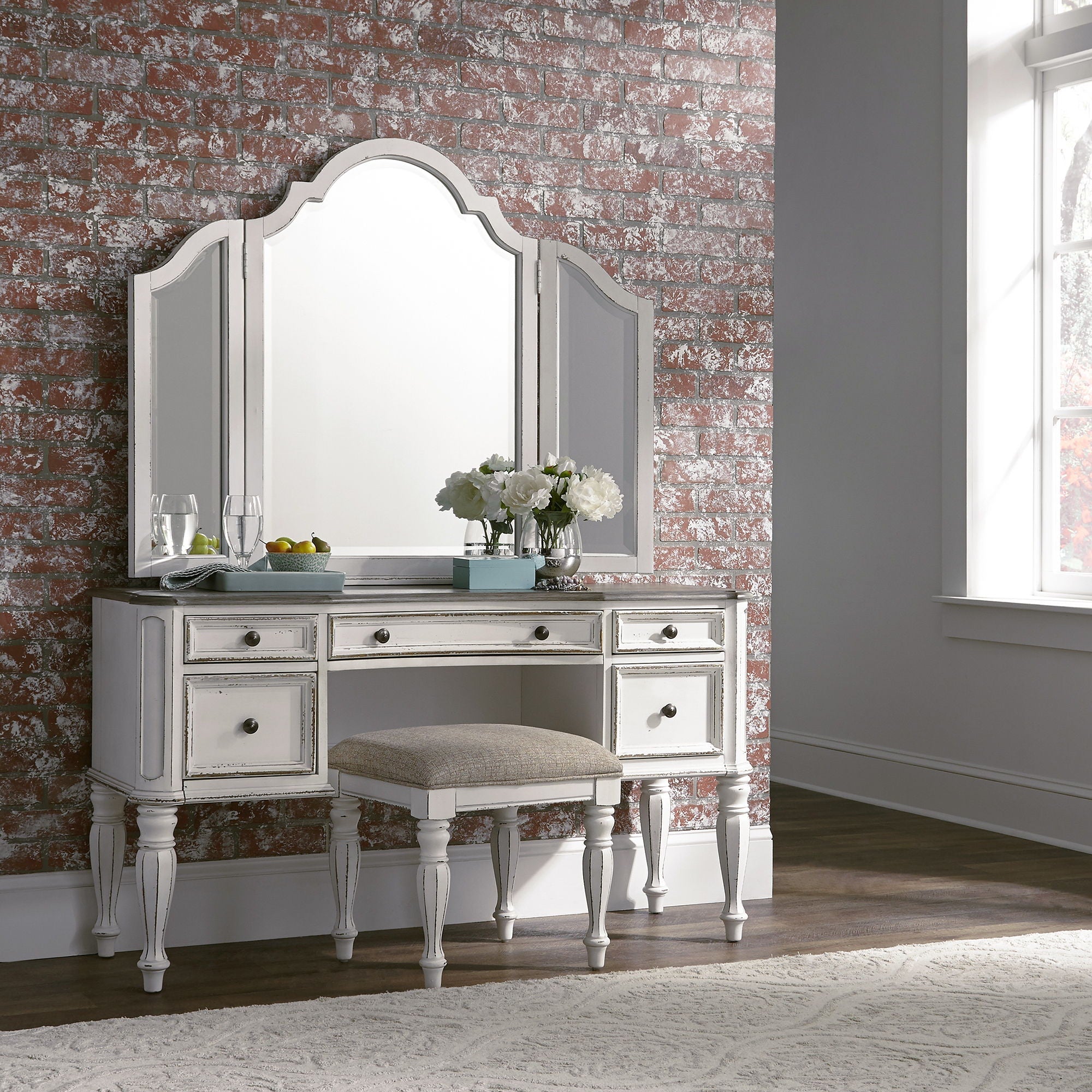 Liberty Furniture Magnolia Manor - 3 Piece Vanity Set - White | Meri Furniture