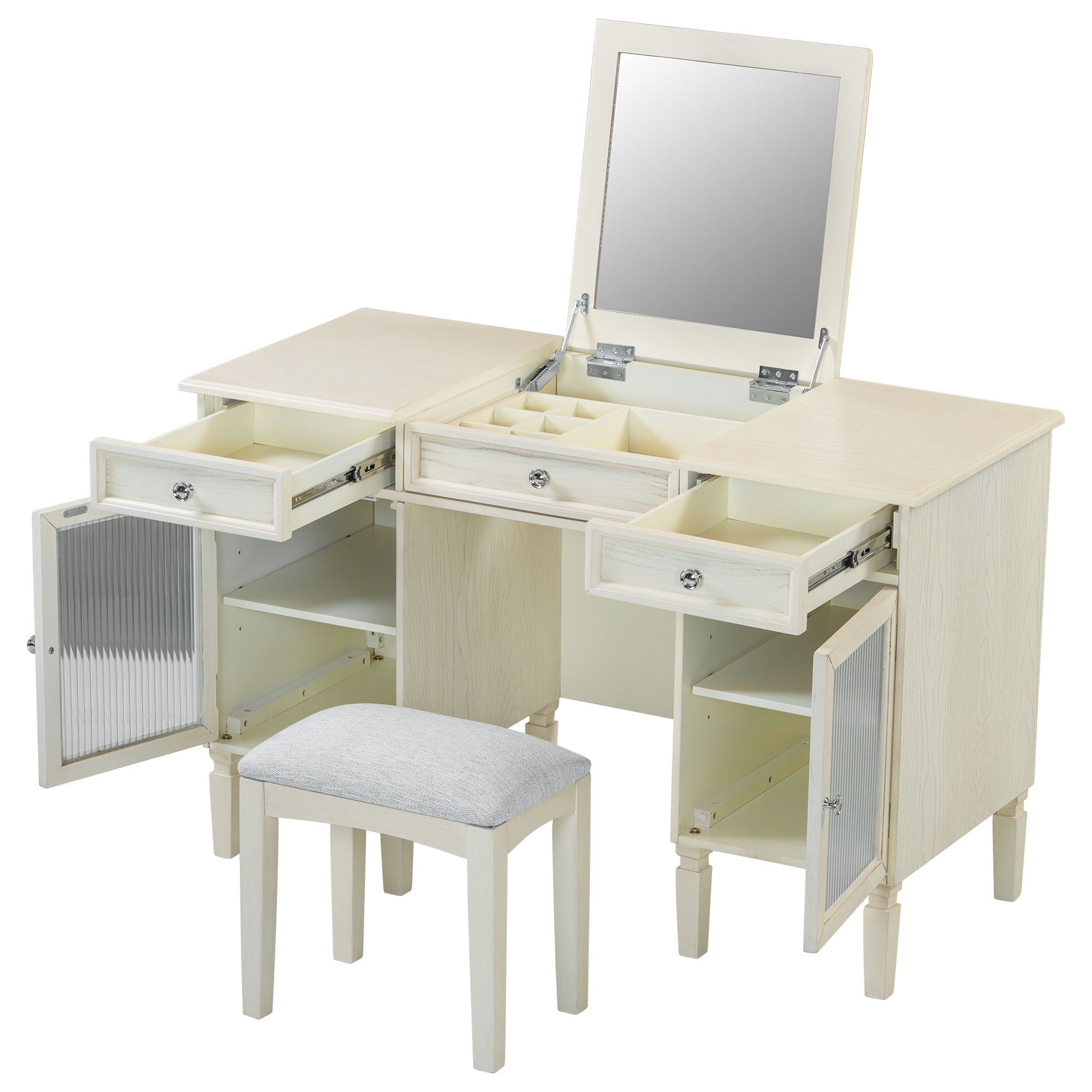 Multi Functional 2 In 1 Vanity Desk With Flip Top Mirror Material - White Oak