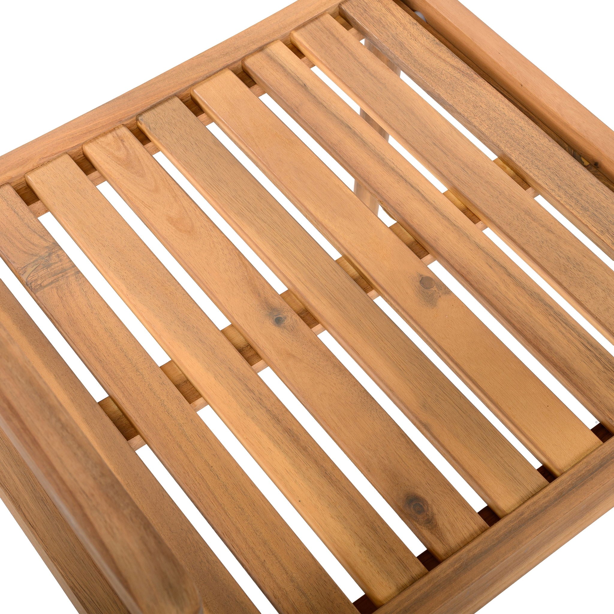 Creative Braided Acacia Wood Outdoor Dining Table And Chairs With Armrests (Set of 2) - Teak / White