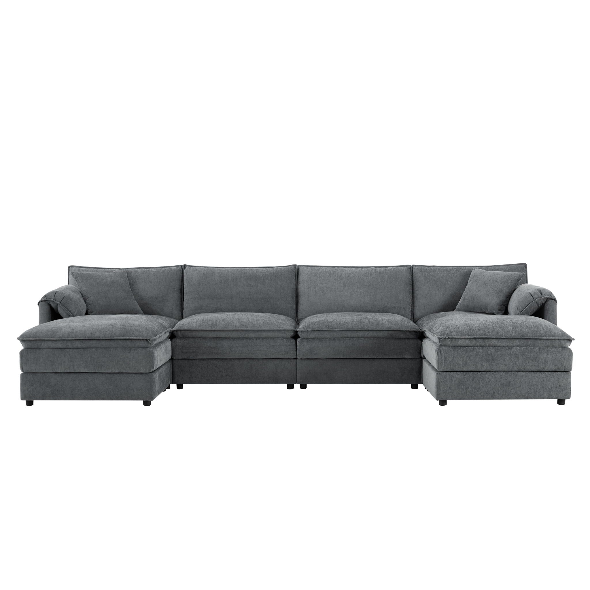 Modular Sectional With Deep And Wide Seat, Cloud Couch Set With Double Cushions Sofa With Movable Ottoman