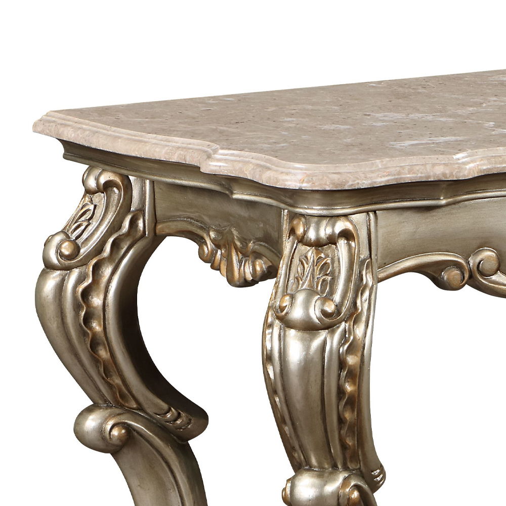 ACME Miliani - Sofa Table With Marble Top - Natural Antique Bronze | Meri Furniture