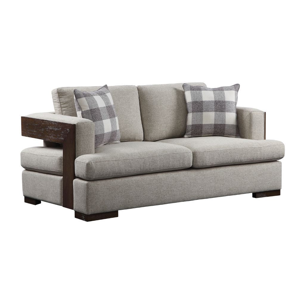 Niamey - Loveseat With 2 Pillows - Fabric & Walnut
