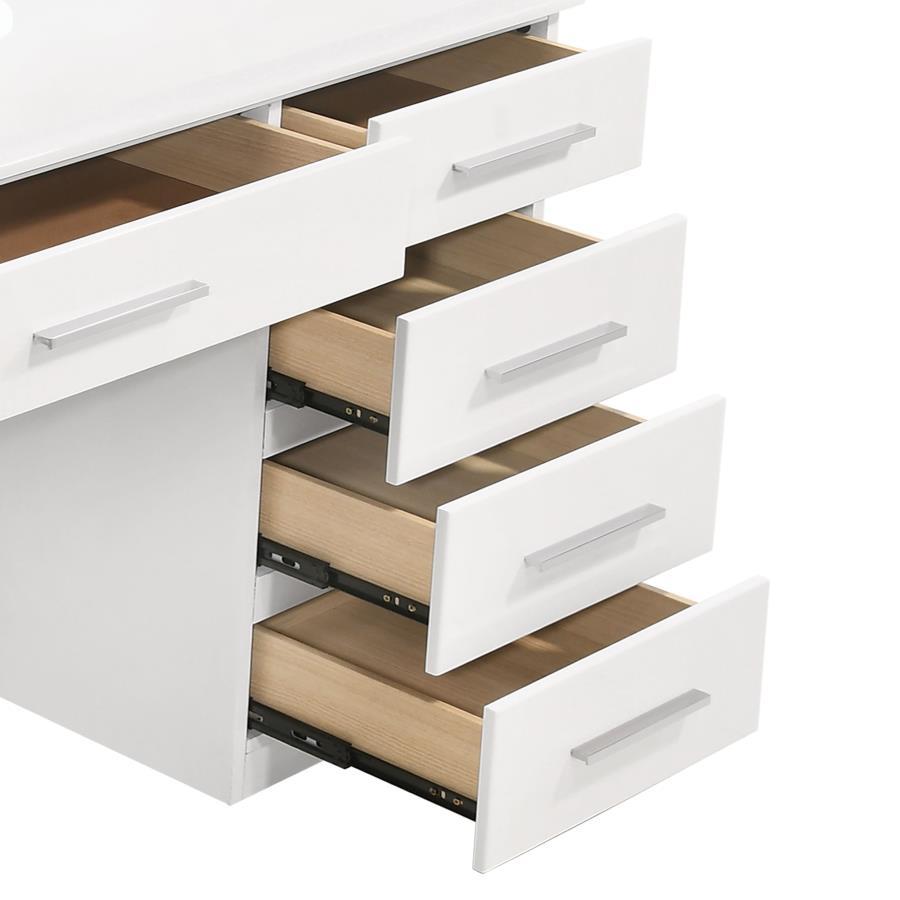 Coaster Fine Furniture Felicity - 9-Drawer Vanity Table With Lighted Mirror - Glossy White | Meri Furniture