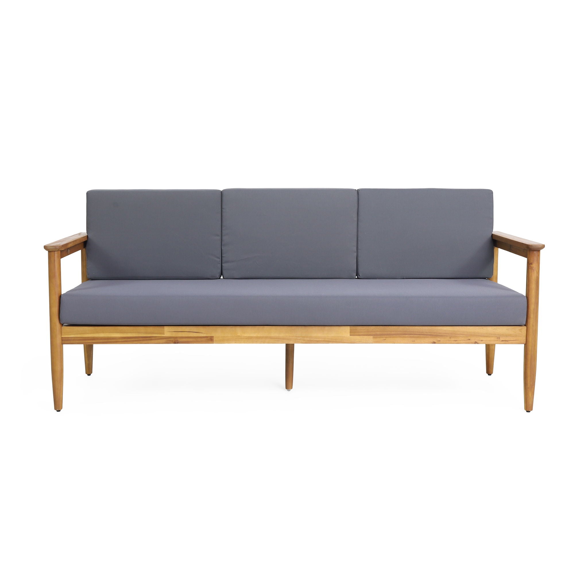Outdoor 3 Seater Sofa With Cushion And Teak Acacia Wood - Dark Gray