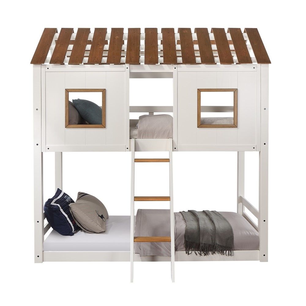 ACME Inara - Twin Over Twin Bunk Bed - White & Rustic Oak | Meri Furniture