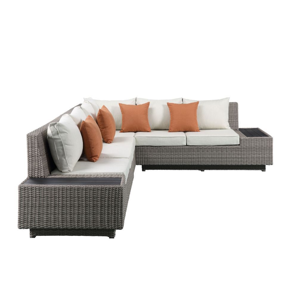 ACME Salena - Patio Table - Beige Fabric & Gray Wicker | Meri Furniture