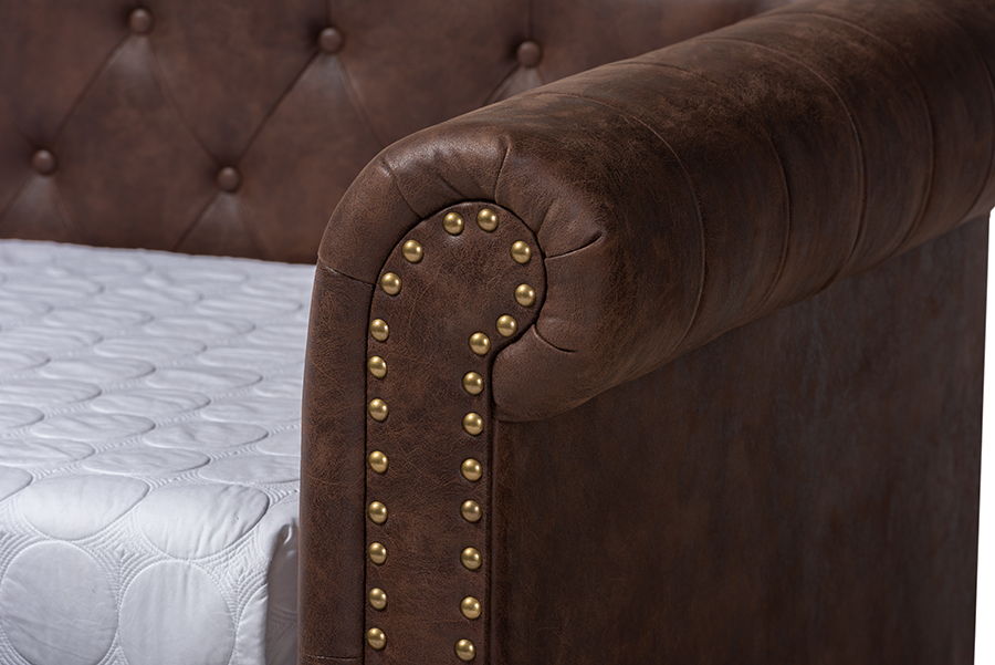 Mabelle Modern and Contemporary Brown Faux Leather Upholstered Daybed with Trundle