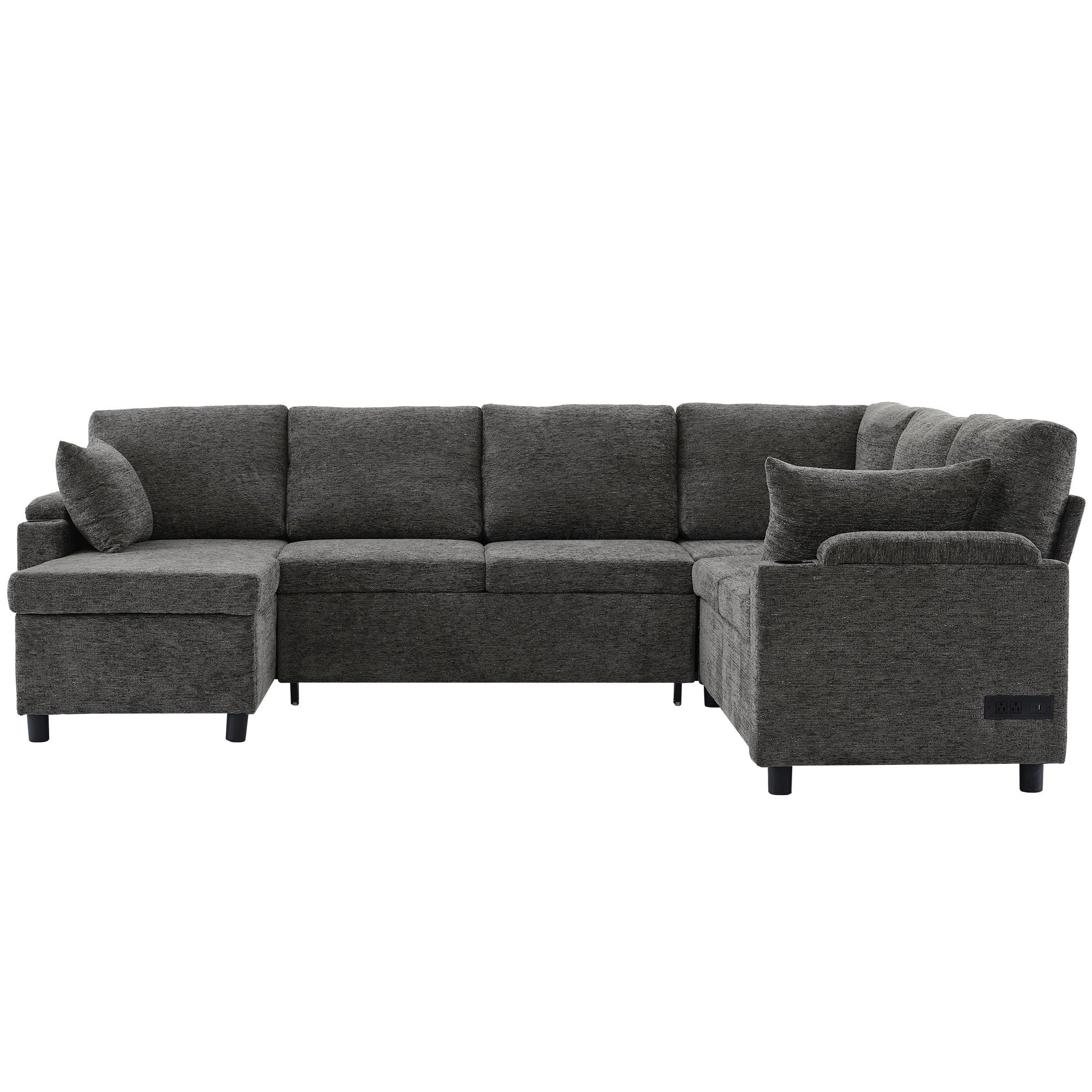 U-Shaped Sectional Sleeper Sofa With Ample Storage Space, 2 Cup Holders And Charging Ports For Living Room