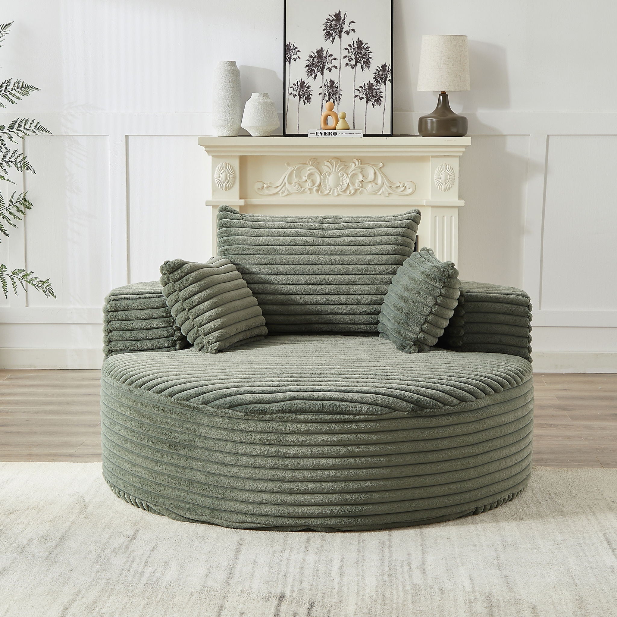 Single Swivel Chair, Fluffy Modern Sleeper, 360 Degree Swivel Chair For Living Room - Green