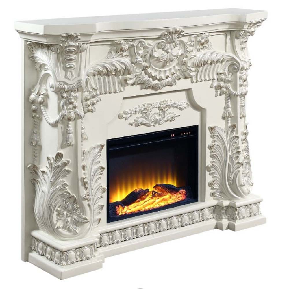 ACME Zabrina - Fireplace - Antique White Finish - 49.6" | Meri Furniture