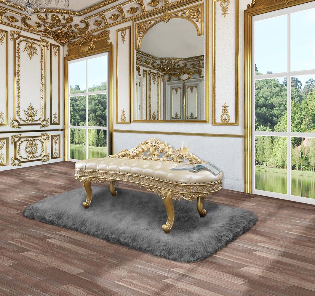 ACME Cabriole - Bench - Light Gold PU & Gold Finish | Meri Furniture