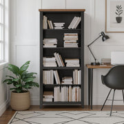 Essex - High 5 Shelf Bookcase - Black, Whiskey