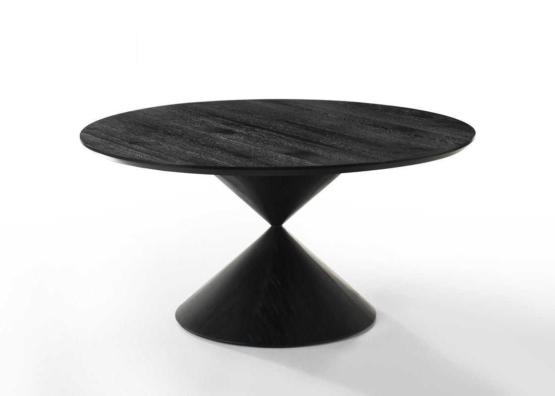 Haven 59" Round Ebony Black Pedestal Dining Table with Hourglass Base