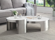 ACME Abilene - Coffee Table - Marble & Brush Silver Finish | Meri Furniture
