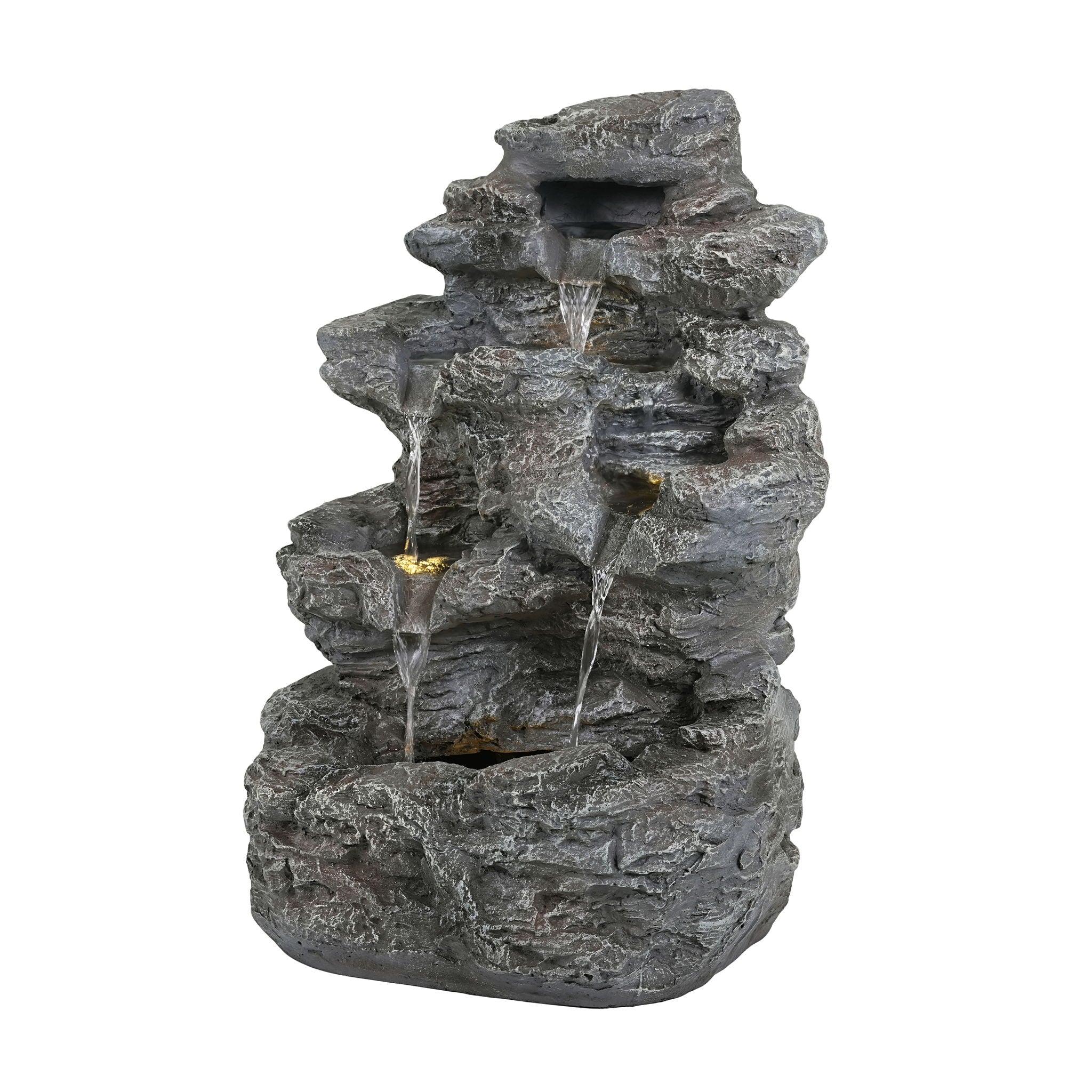 Concrete Rock Waterfall Fountain With LED Lights, Outdoor Garden Decor