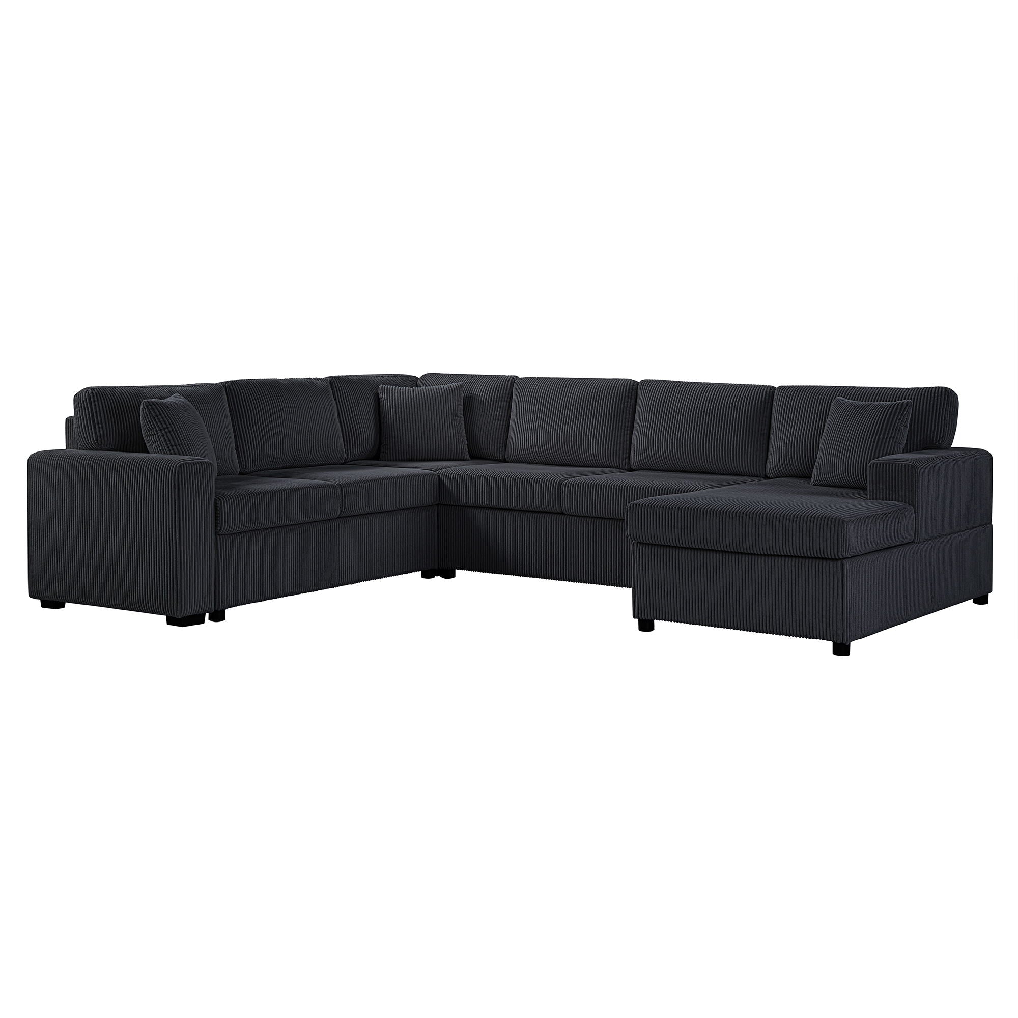 Oversized Sectional U-Shaped Sofa With Chaise Lounge And Three Soft Throw Pillows