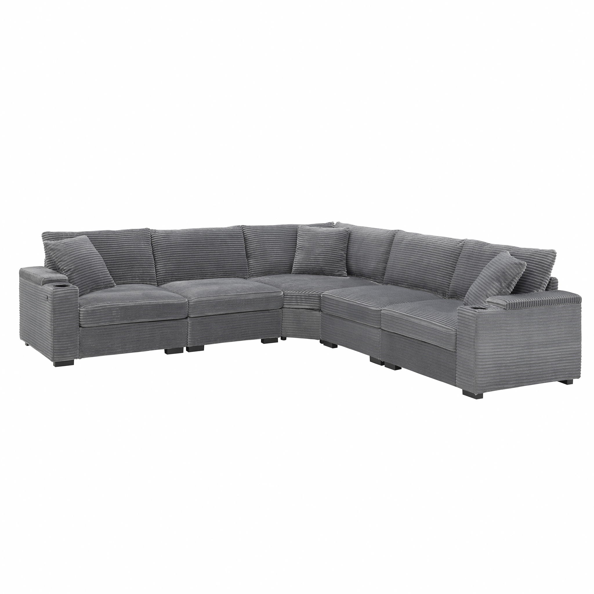 Convertible L Shaped Sectional Corner Couch With Armrest Storage Cup Holders USB Charger, Irregular Corner Oversized Comfy Modular Sofa