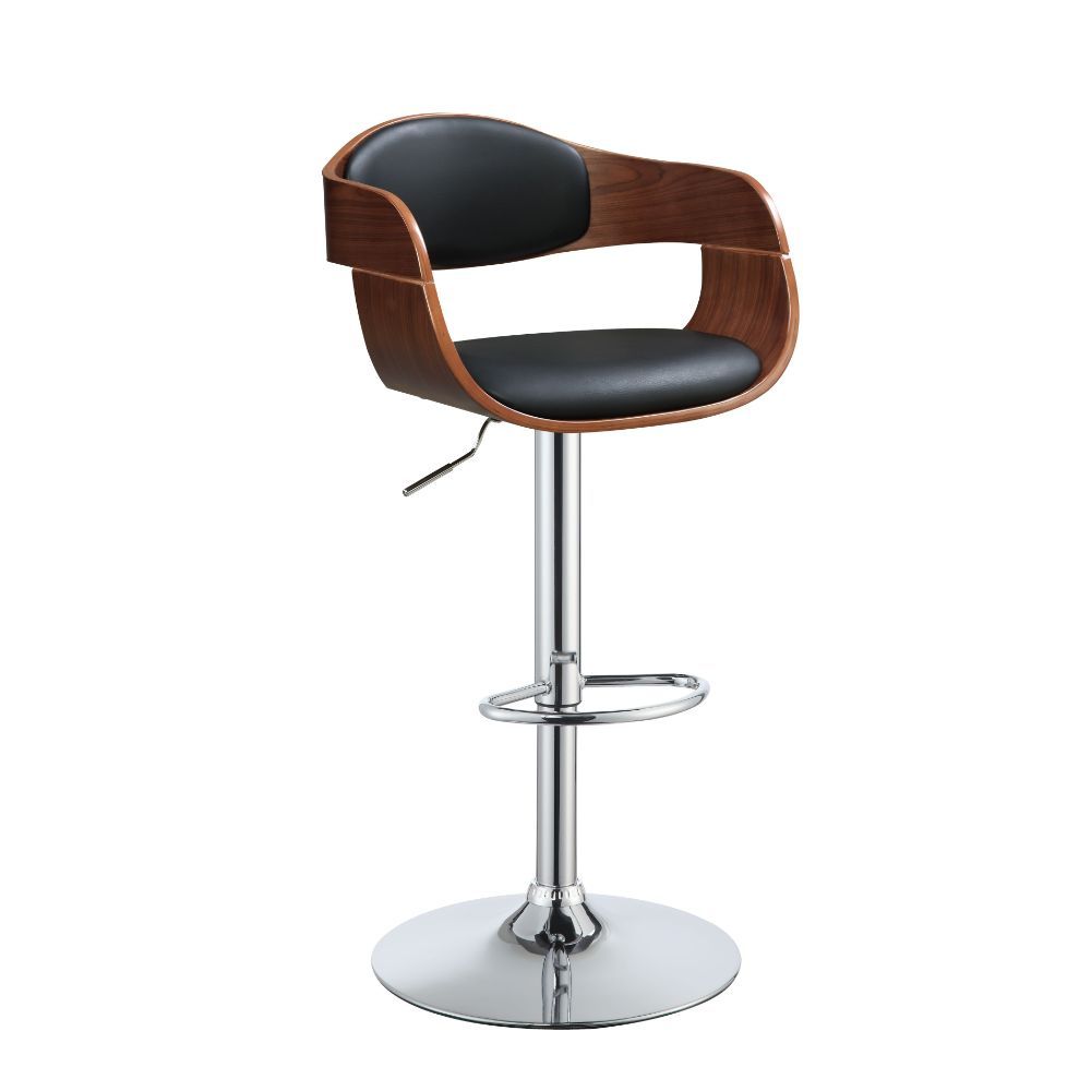 ACME Camila - Stool - Black PU & Walnut - Metal - 44" | Meri Furniture