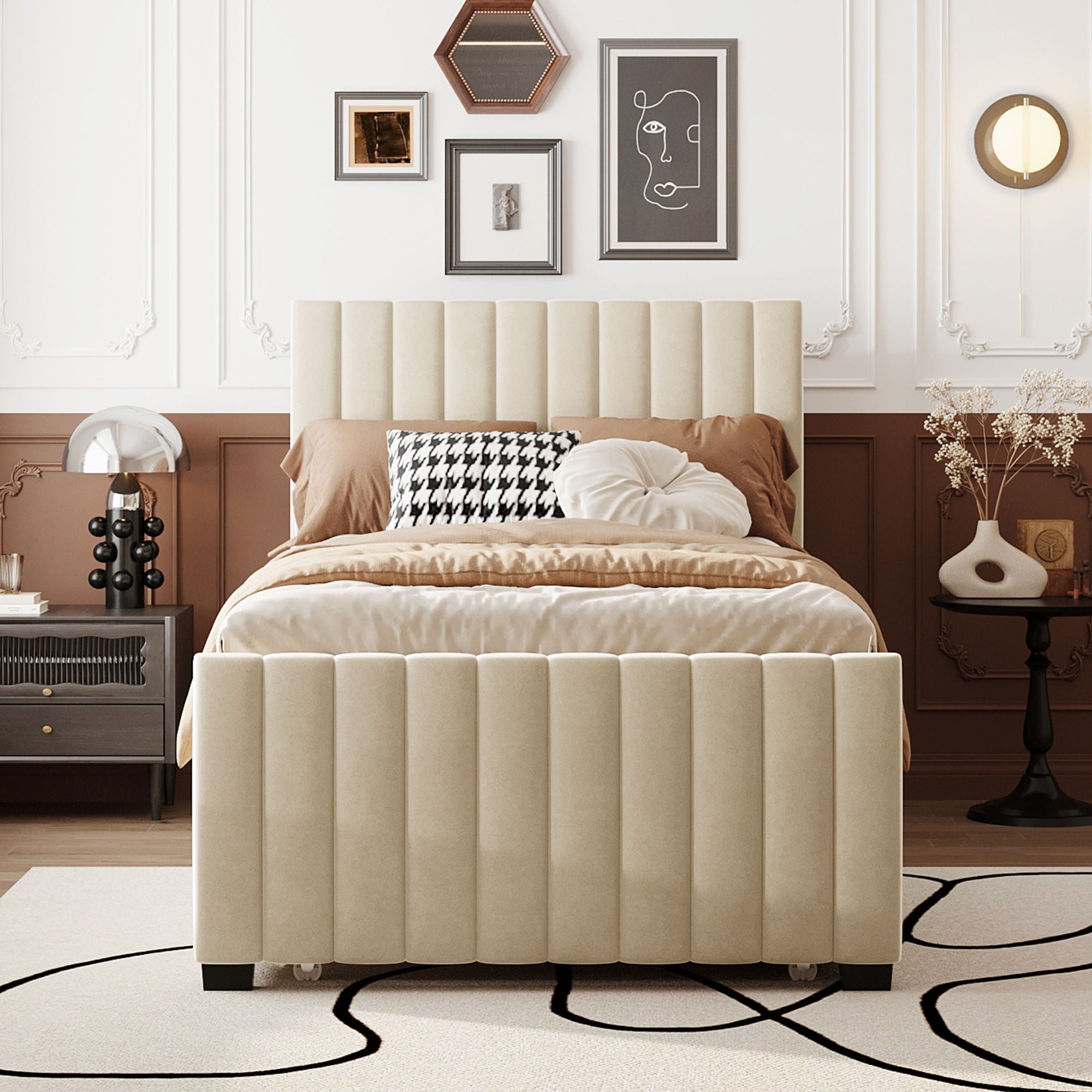 Upholstered Design Platform Bed With Trundle