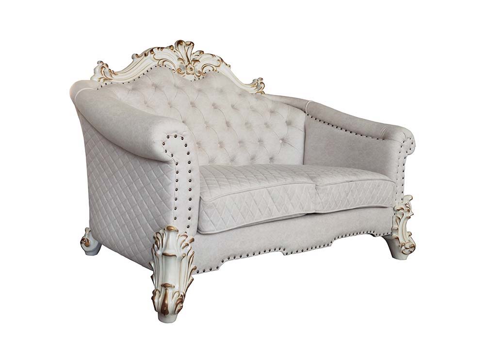 ACME Vendom II - Loveseat - Two Tone Ivory Fabric & Antique Pearl Finish | Meri Furniture