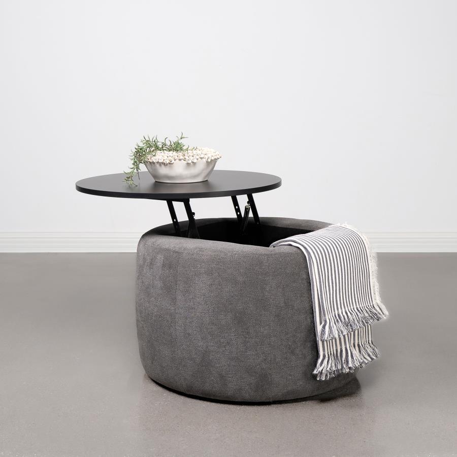 Coaster Fine Furniture Tesoro - Round Upholstered Lift Top Storage Ottoman - Gray | Meri Furniture
