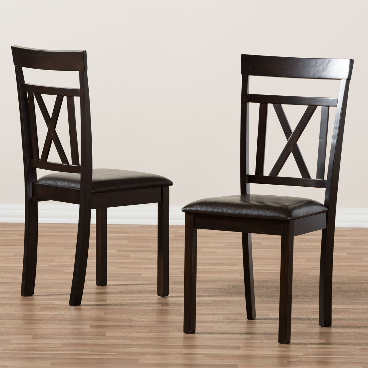 Rosie Modern and Contemporary Dark Brown Faux Leather Upholstered Dining Chair (Set of 2)