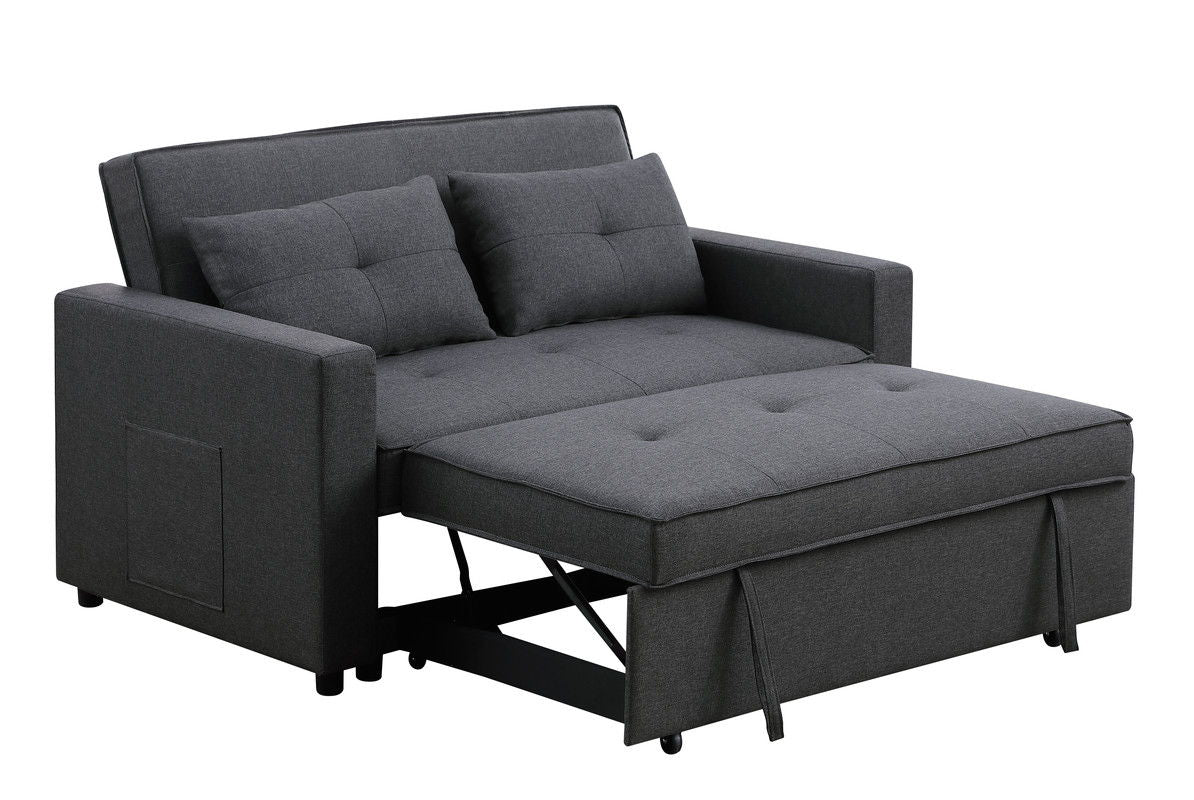Zoey 56"W Dark Gray Linen Convertible Sleeper Loveseat with Side Pocket