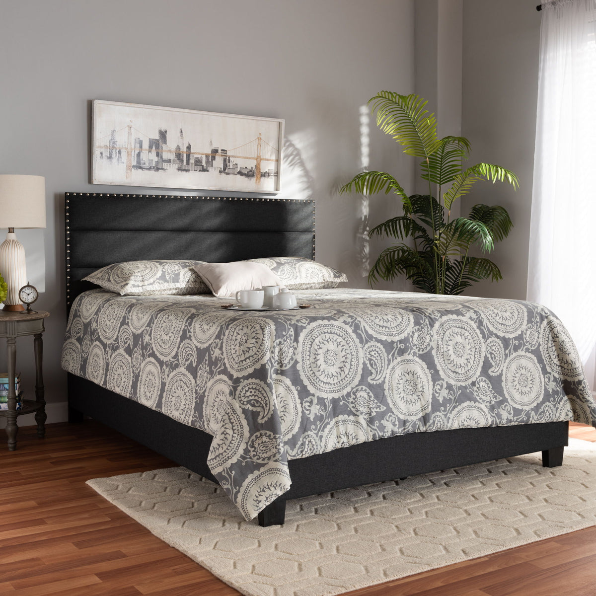 Ansa Modern and Contemporary Dark Grey Fabric Upholstered Full Size Bed