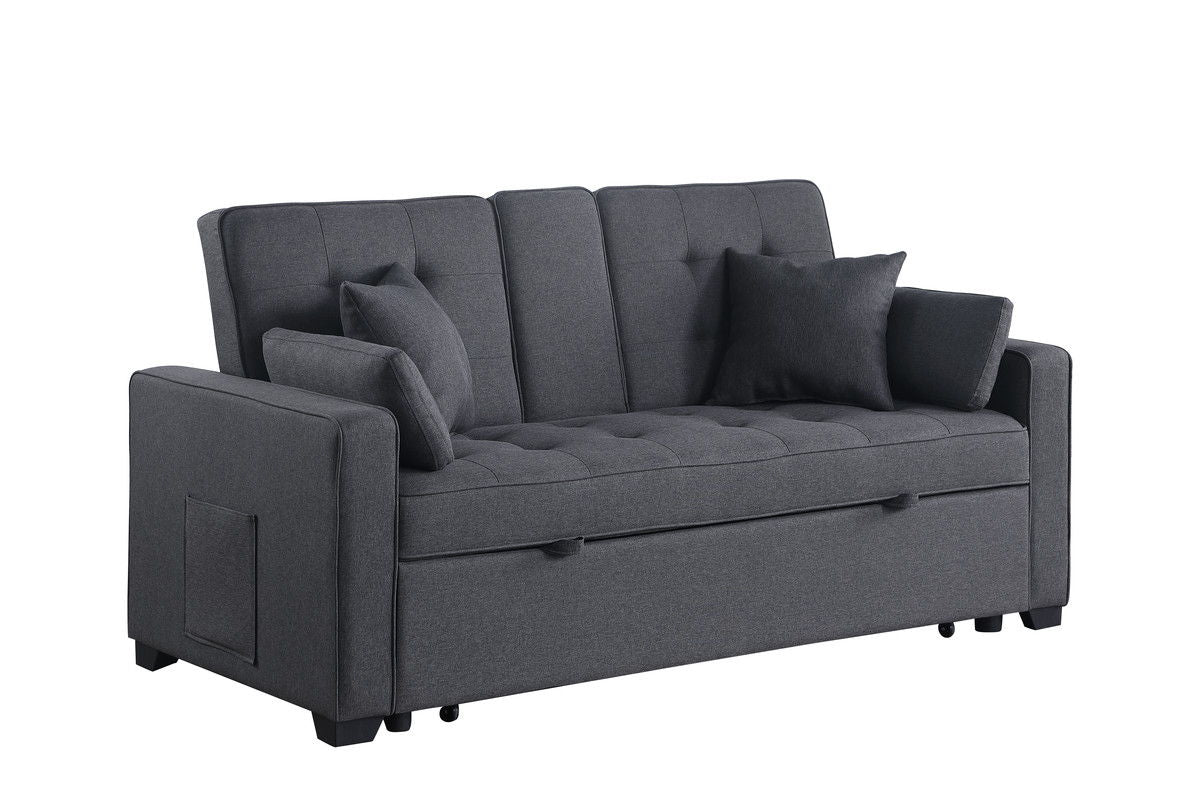 Cody II 70"W Dark Gray Linen Convertible Sleeper Loveseat with Dropdown Console, Cup Holders, Charging Ports, Pocket, and Pocket Coil Seating