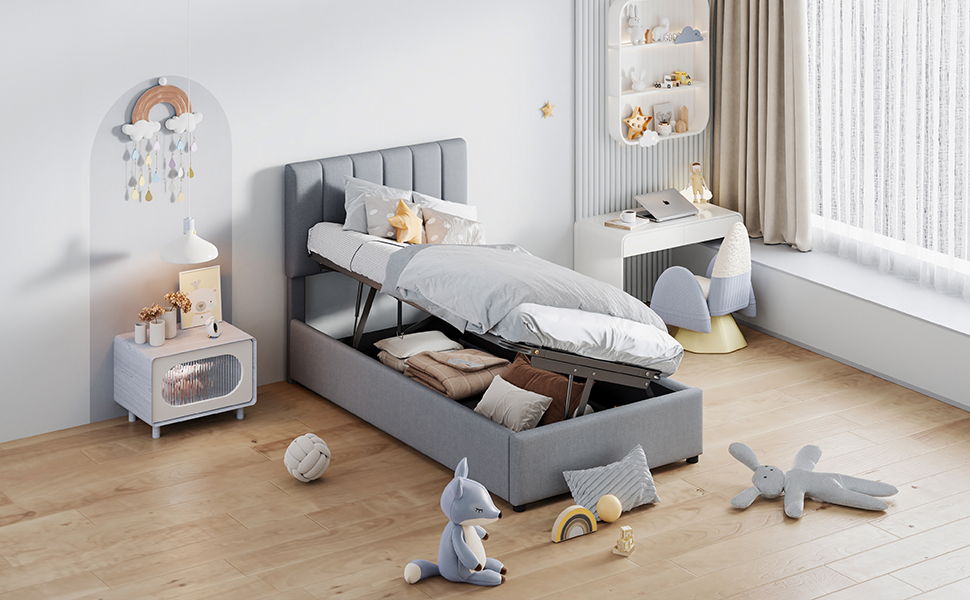 Upholstered Platform Bed With A Hydraulic Storage System