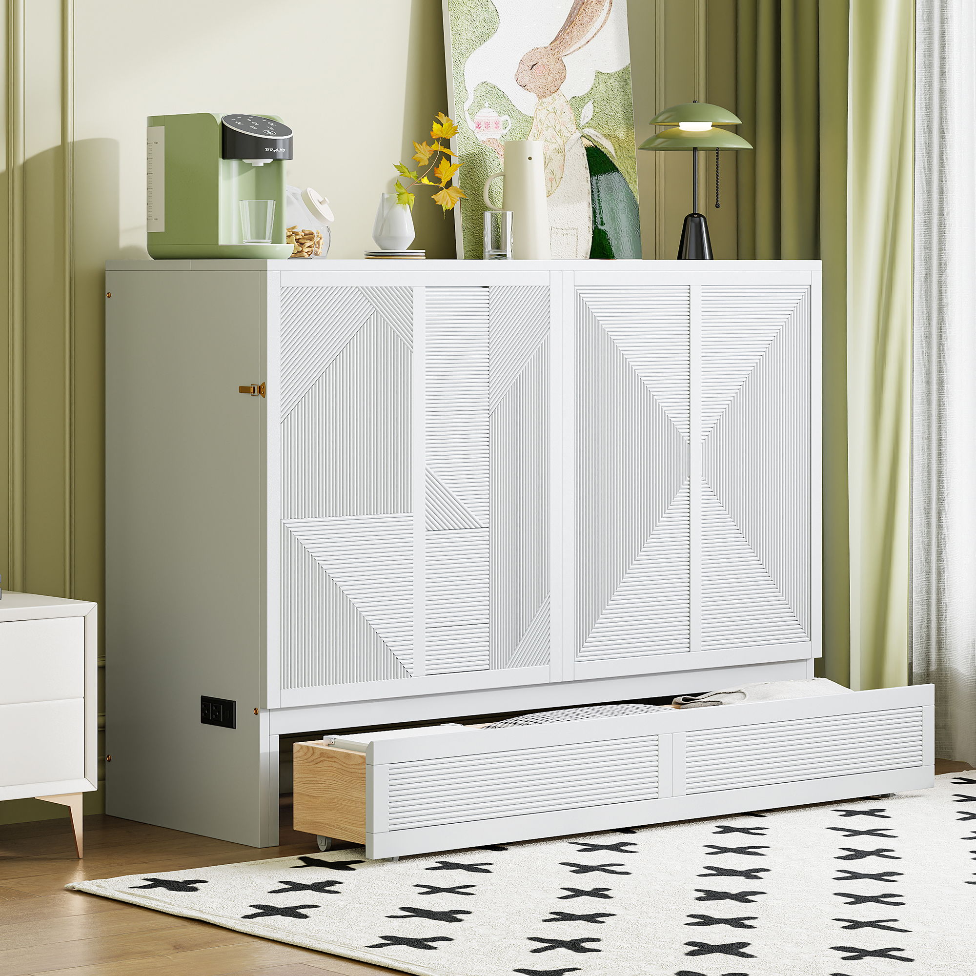 Murphy Bed With Large Drawer, USB Ports And Outlets