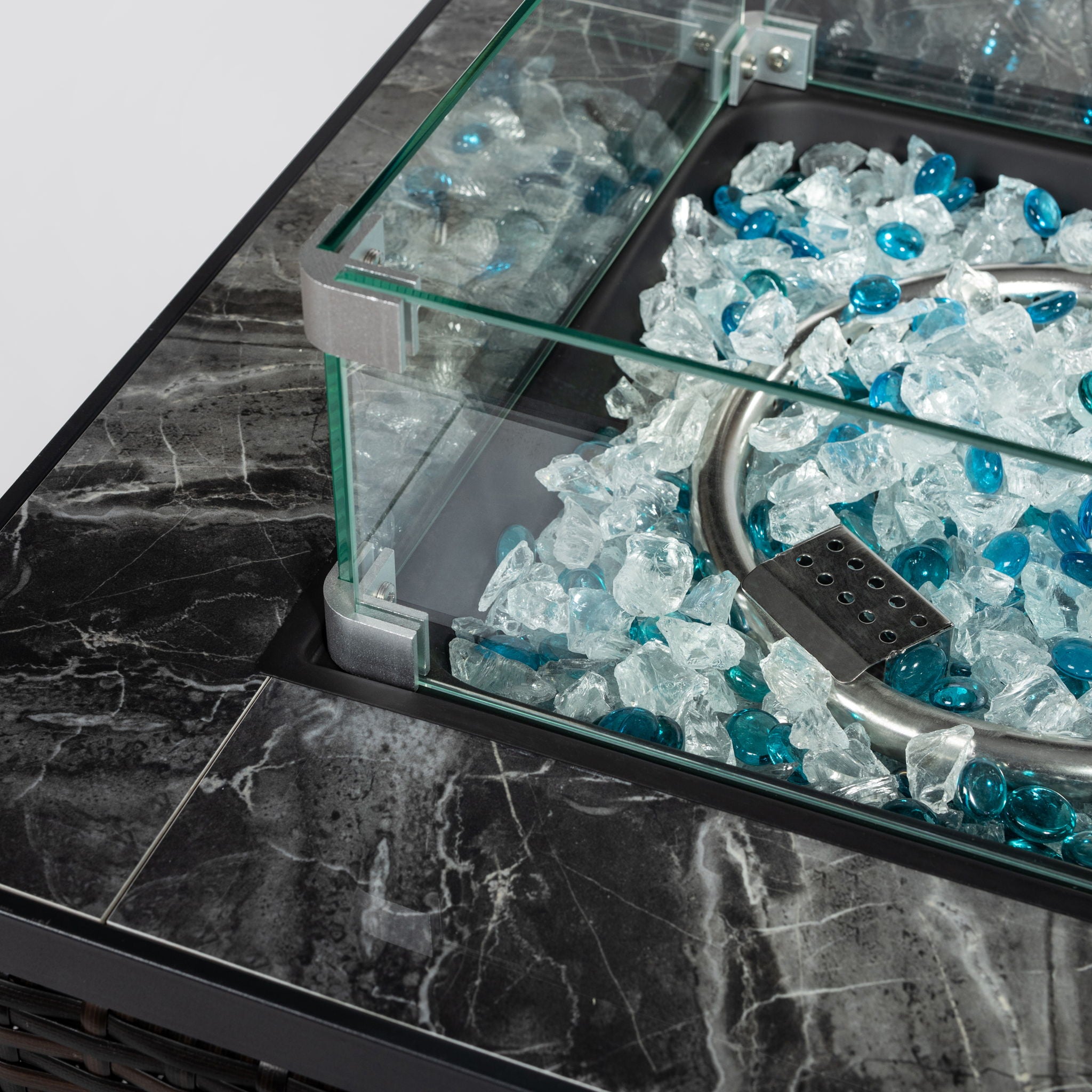 Propane Gas Square Fire Pit, Tile Tabletop With Beautiful Wicker Base For Outside