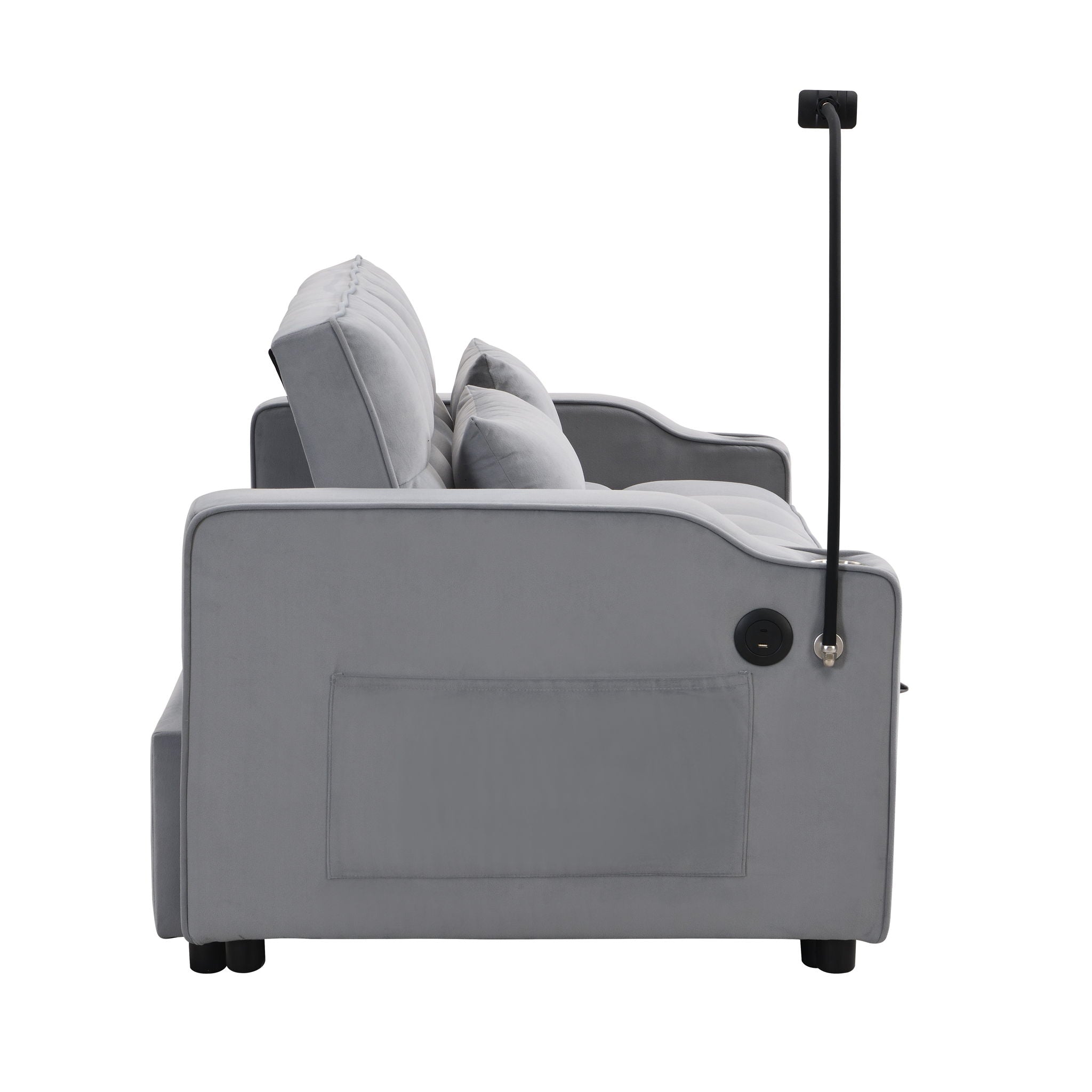 Modern Velvet Loveseat With Pullout Bed, Adjustable Reclining Backrest