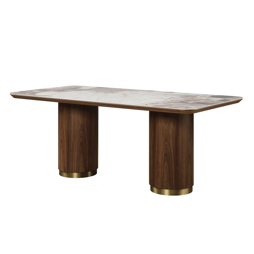 ACME Willene - Dining Table With Ceramic Top - Walnut | Meri Furniture