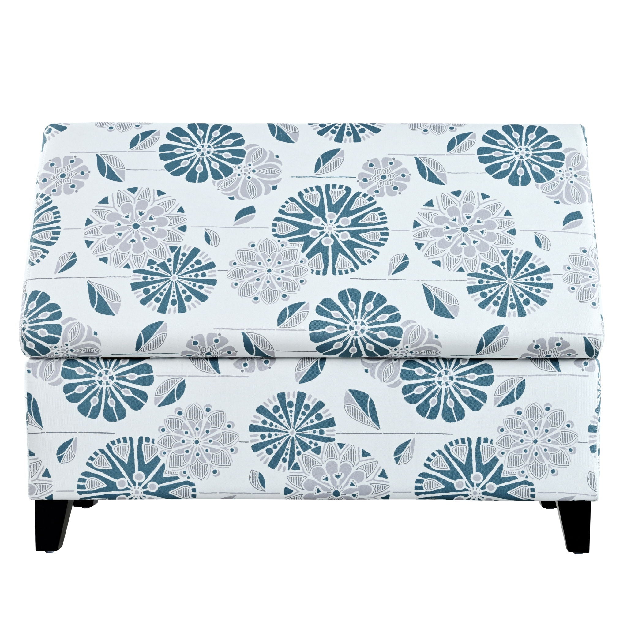 Luxury Storage Ottoman With Floral Patterned Fabric, Soft-Close Hinges, Multi Functional